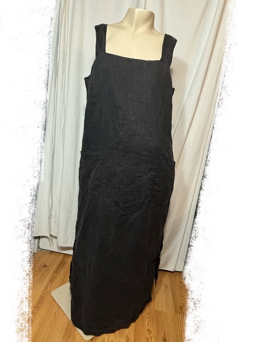 New York & Company black linen square neck dress size 10